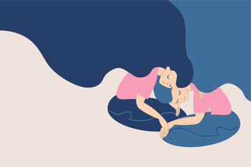 Two friends. Family support from stress and depression. Sister sympathizes. Social problem. Vector illustration