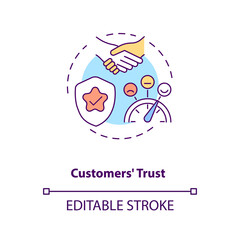 Customers trust concept icon. Influencer marketing benefit idea thin line illustration. Building consumer relationships. Respect, loyalty. Vector isolated outline RGB color drawing. Editable stroke