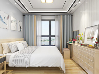A clean and tidy bedroom with a bed, TV, etc