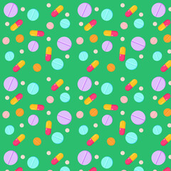 Pharmacy, pharmacology banner. Medical supplies, drugs, medicine, medication set icons or symbols. Lettering vector illustration