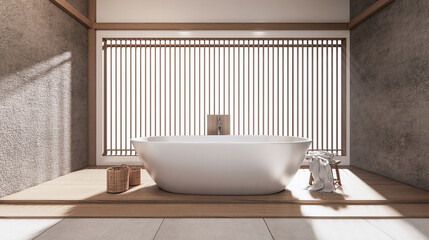 Fototapeta na wymiar The Tropical bathroom japanese style .3D rendering