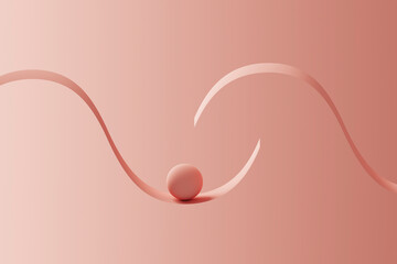 Three dimensional render of orange sphere rolling down orange ribbon