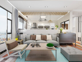 Nordic style fresh living room, there are sofa, TV, table and so on