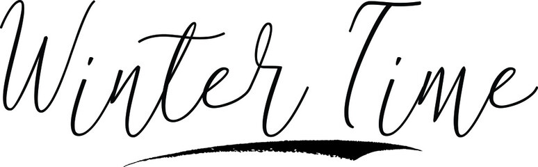 Winter TimeCursive Calligraphy White Color Text On Black Background