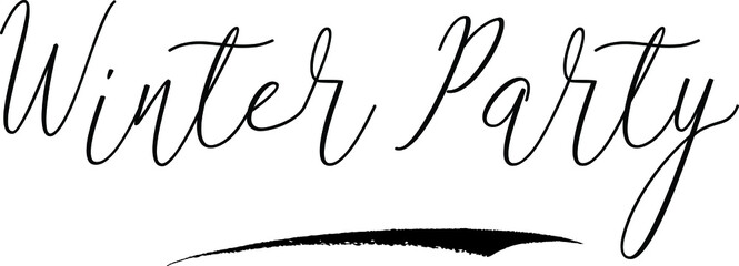 Winter PartyCursive Calligraphy White Color Text On Black Background