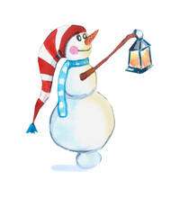 snowman with light at night