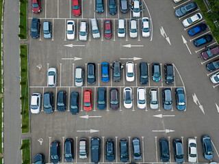 Aerial view of cars parked in outdoor parking lot