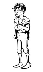 Hand-Drawn picture of a young man with a towel or cape over his shoulders.