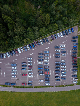 Aerial view of cars parked in outdoor parking lot