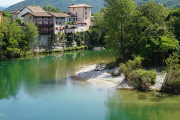Fototapeta na wymiar Natisone River and houses in Cividale del Friuli city