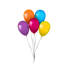 Fototapeta na wymiar Balloons 3D bunch set, thread, isolated white background. Color glossy flying baloon, ribbon, birthday celebrate, surprise. Helium ballon gift. Realistic shape, design happy bday Vector illustration