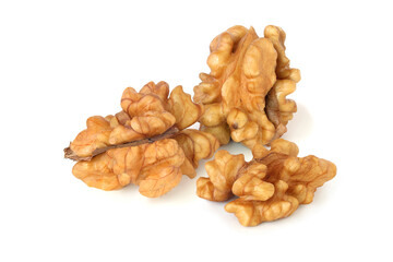 Two cores and half of walnuts isolated on the white