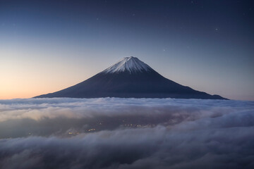 Scenic view of Mount Fuji against sky at twilight