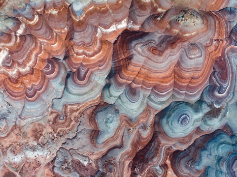 Aerial view of badlands and otherworldly textures