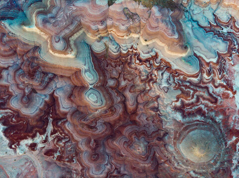 Aerial view of badlands and otherworldly textures