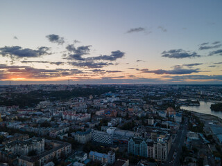 Fototapeta na wymiar Aerial view of the big city at sunset