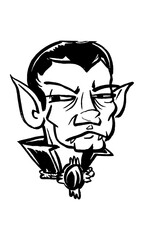 Hand-drawn picture of a displeased vampire, with fangs showing, glaring to the side.