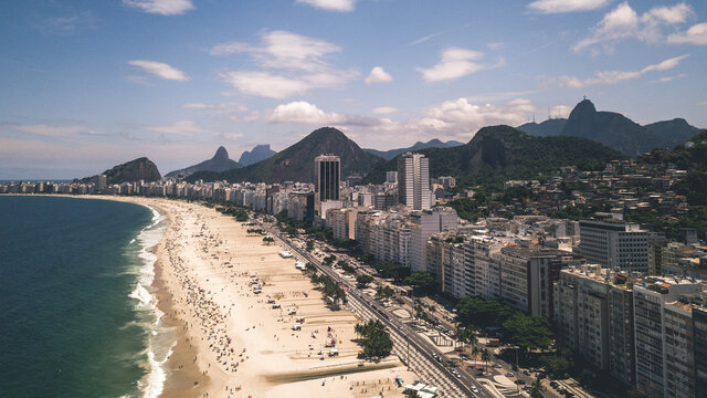 Aerial view of beach and city