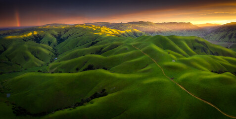 View of rolling hills in spring
