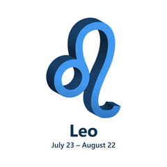 Fototapeta premium Vector blue Leo 3d astrology zodiac sign. Volumetric design astronomy symbol.