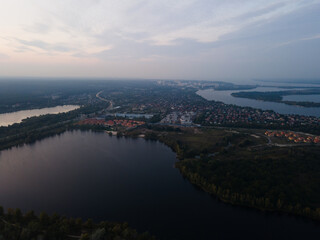 Aerial view of the fresh dnieper river in kiev city