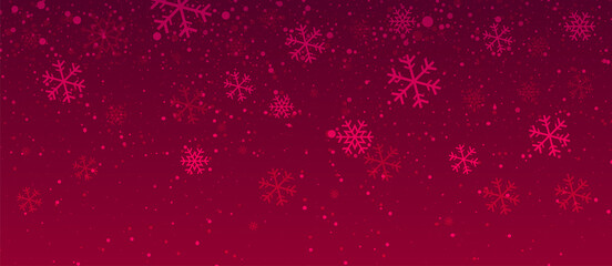 Snow. Red christmas banner with snowflakes. Realistic snow overlay background. Snowfall, snowflakes in different shapes and forms. Snowfall isolated. Vector