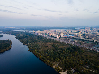Obraz premium Aerial view of the fresh dnieper river in kiev city