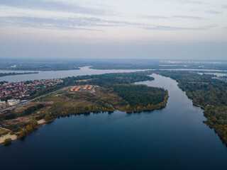 Aerial view of the fresh dnieper river in kiev city