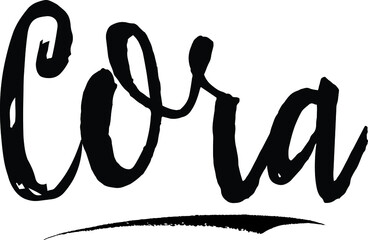 Cora-Female name Modern Brush Calligraphy on White Background