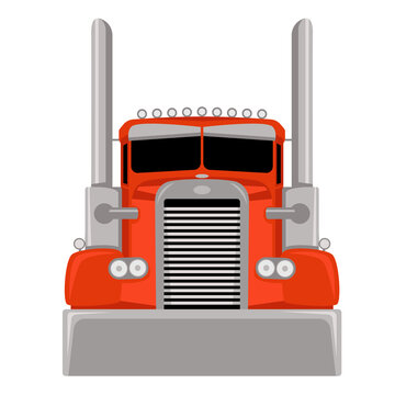 Red semi truck,vector illustration, flat style, front view