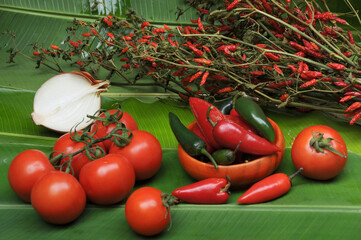 Variedade de alimentos e temperos vermelhos