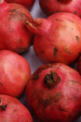 Ripe juicy pomegranates on the market macro 
