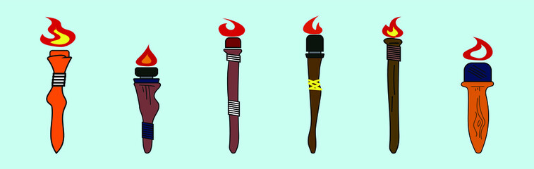 Burning beach bamboo torch cartoon icon design template with various models. vector illustration isolated on blue background