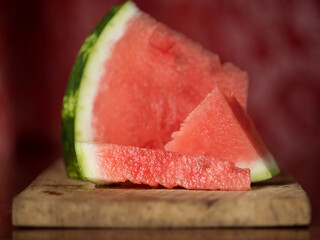 Close-up of fresh slices of red watermelon