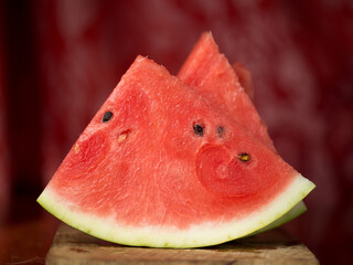 Close-up of fresh slices of red watermelon