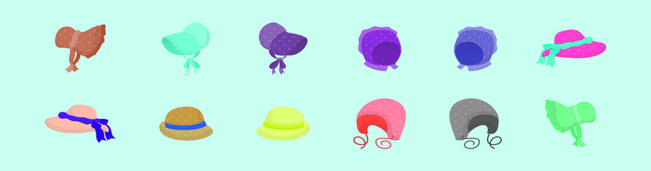set of bonnet cartoon icon design template with various models. vector illustration isolated on blue background