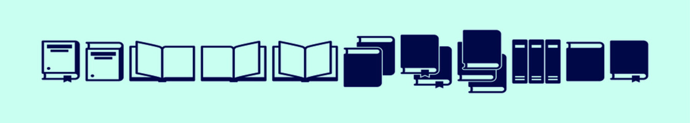 set of books modern cartoon icon design template with various models. vector illustration isolated on blue background