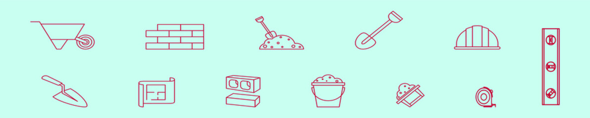 set of bricklayer cartoon icon design template with various models. vector illustration isolated on blue background