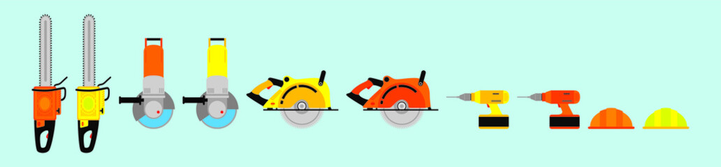 Fototapeta premium set of power tools cartoon icon design template with various models. vector illustration isolated on blue background