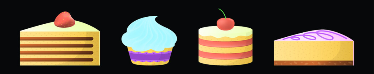 set of cakes cartoon icon design template with various models. vector illustration isolated on black background
