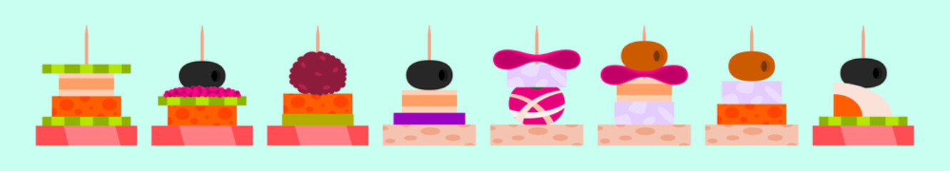 set of canapes with different toppings icon design template with various models. vector illustration isolated on blue background
