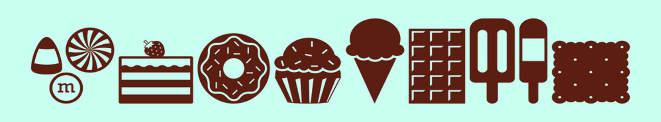 set of design template sweet candy, ice cream and more. cartoon vector illustration isolated on blue background