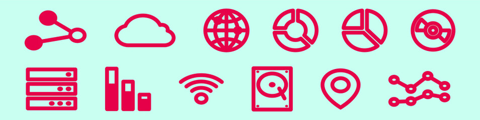 set of big data cartoon icon design template with various models. vector illustration isolated on blue background