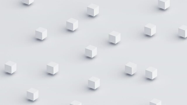 Abstract 3d render, white geometric background with cubes, modern animation, motion design, 4k seamless looped video