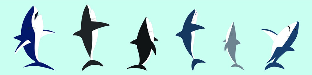 set of shark animals cartoon icon design template with various models. vector illustration isolated on blue background