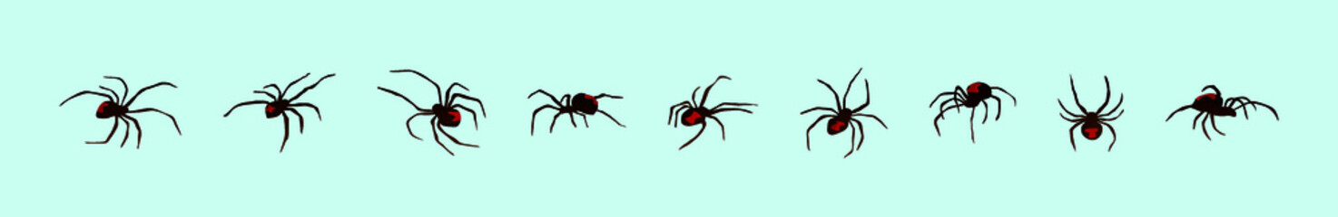 set of spider cartoon icon design template with various models. vector illustration isolated on blue background