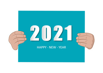 Black board with the inscription Happy New Year 2021. Vector illustration..