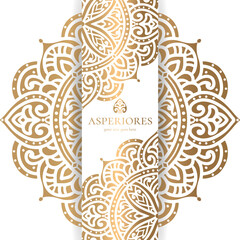 Golden luxury invitation card design with vector mandala pattern. Vintage ornament template. Can be used for background and wallpaper. Elegant and classic vector elements great for decoration.