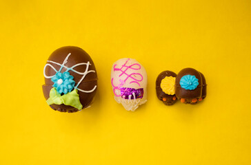 Aerial view of chocolate and sugar skulls from the day of the dead