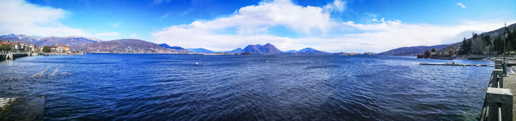 ultra wide panorama of the Lake Maggiore from Baveno